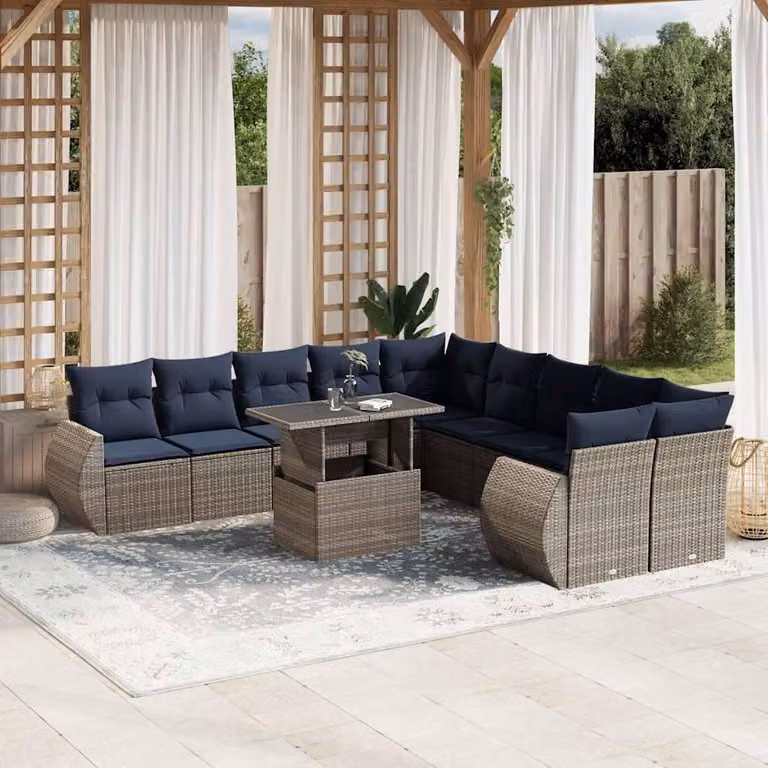Maison Exclusive - Set da giardino 11 pezzi con cuscini, grigio, polyrattan