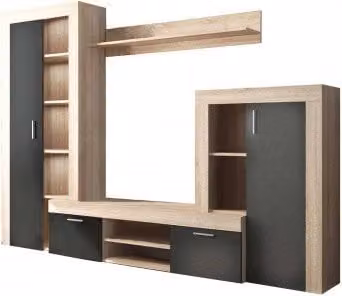 Parete Soggiorno Nobel Antracite e Quercia Chiaro cm 263 x 40 x 200 h