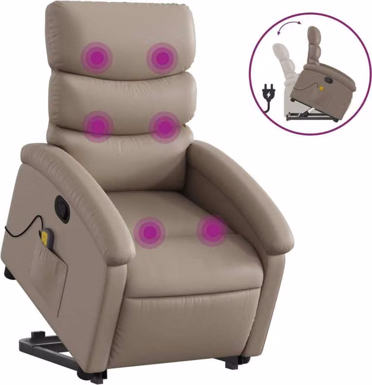 Poltrona Alzapersone Massaggi Reclinabile Cappuccino Pelle finta