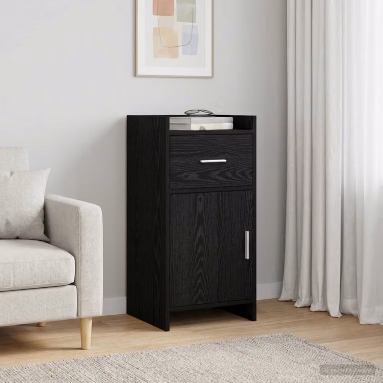 Credenza moderna vidaXL in legno ingegnerizzato e metallo, colore nero, L 40 cm x P 36 cm x H 80 cm