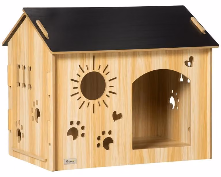 Cuccia per cani - Cuccia in legno | Colore: Noce/Nero | Dimensioni: 69x50x58,5 cm