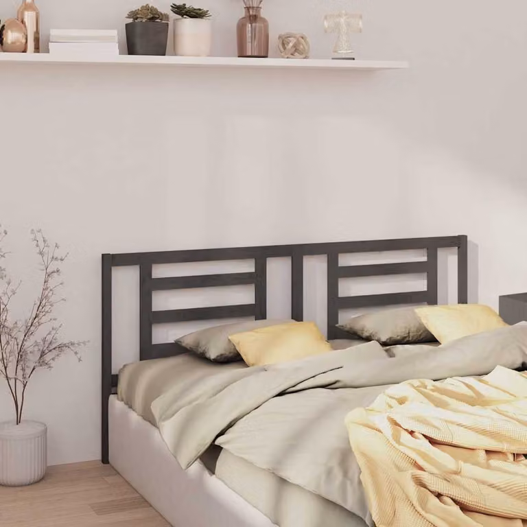 Testiera per letto moderna vidaXL in legno massello di pino, colore grigio, L: 186 cm, P: 4 cm, H: 100 cm