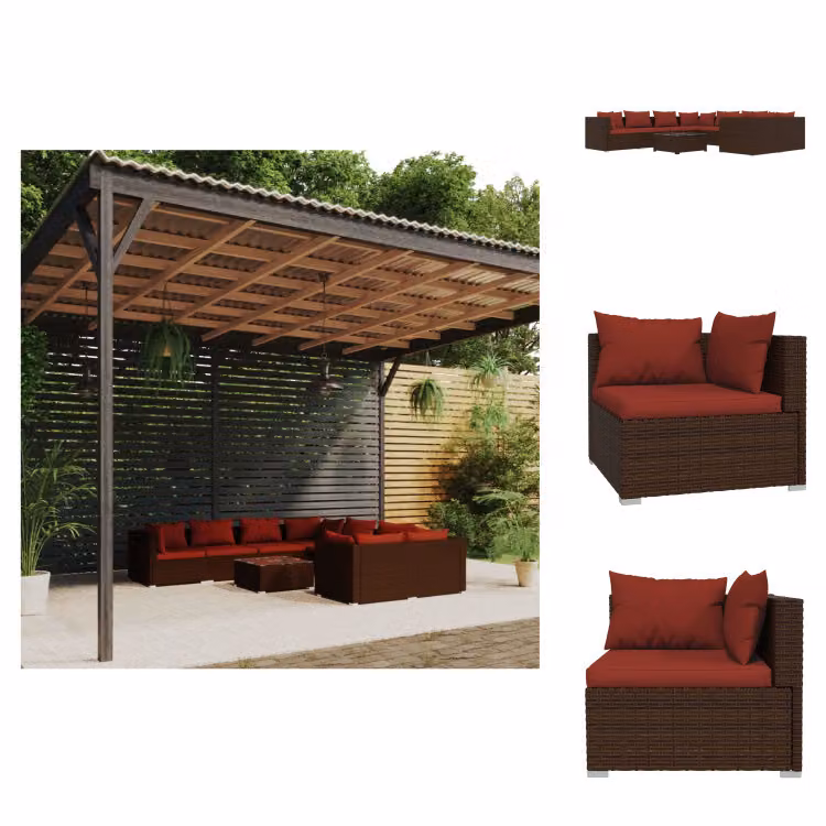 vidaXL Set 9 pezzi con cuscini in rattan marrone - Set di mobili da giardino