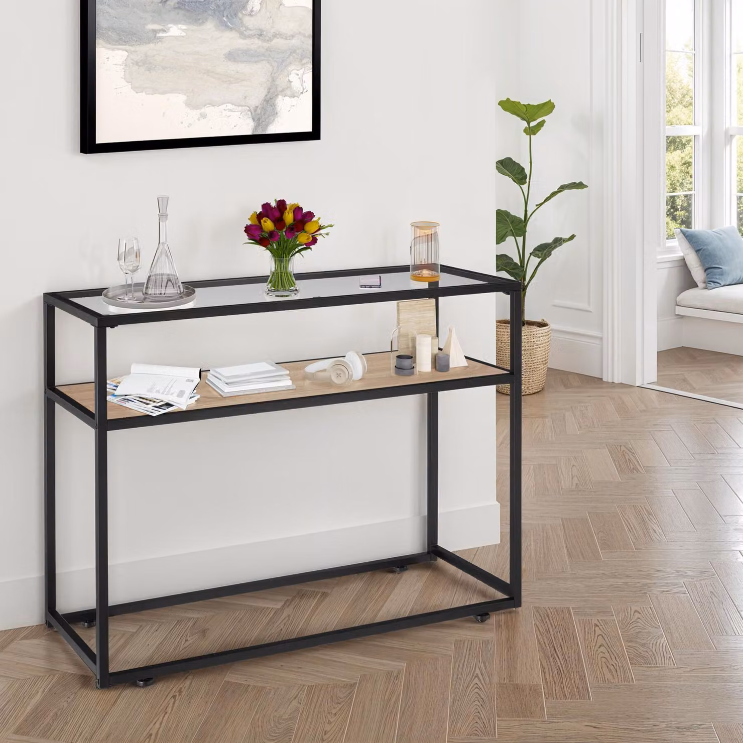 Tavolo console industriale tectake in rovere e metallo, L/P/H: 100 x 30 x 80,5 cm – 2