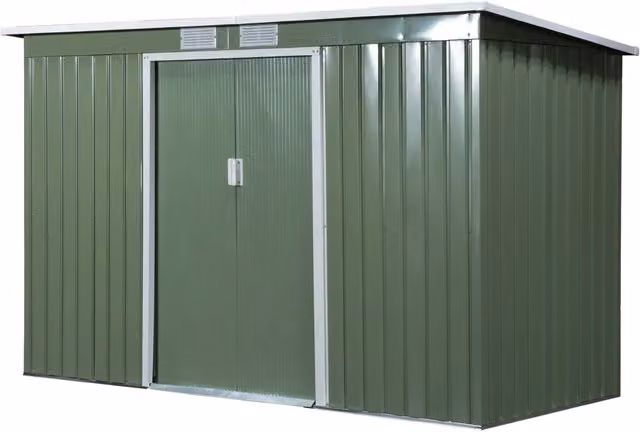 EasyComfort Casetta da Giardino Porta Utensili in Lamiera di Acciaio con Fondazione, Capanno da Giardino in Acciaio con Porte Scorrevoli, 280x130x172cm, Verde Chiaro