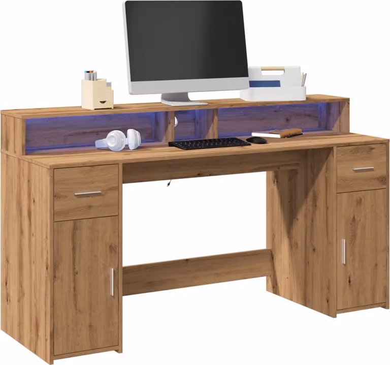 Maison Exclusive - Scrivania con Luci LED Rovere 160x55x91 cm in Legno Multistrato