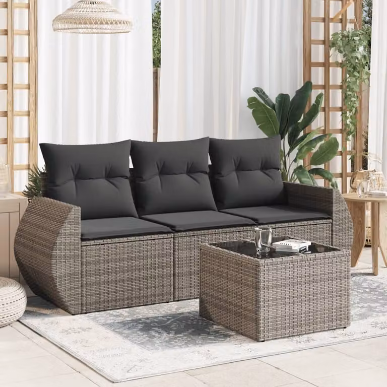 Maison Exclusive - Set Divani da Giardino 4 pz con Cuscini in Polyrattan Grigio
