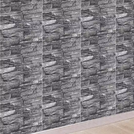 Pannello da Parete 3D con Effetto Pietra Nero Vintage, Rivestimento Autoadesivo Impermeabile e Lavabile per Cucina e Camera da Letto, L: 70 cm, Lunghezza: 10 m