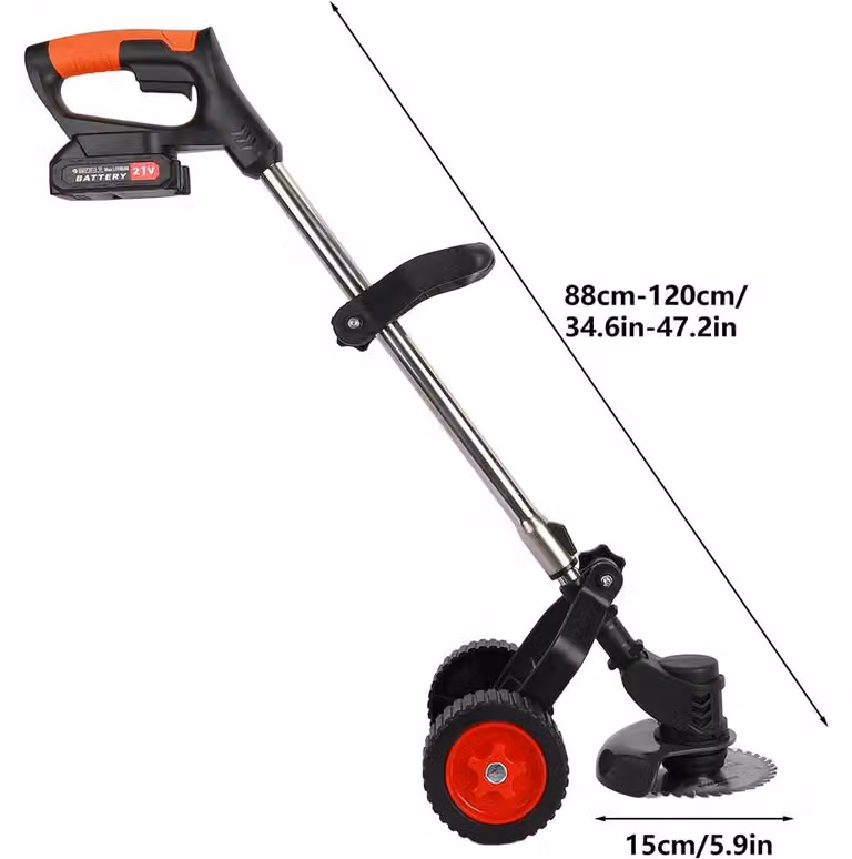 Tagliasiepi a batteria - Tosaerba elettrico - 3 tipi di lame intercambiabili - Manico regolabile - Ruote removibili - Ideale per lavori di giardinaggio