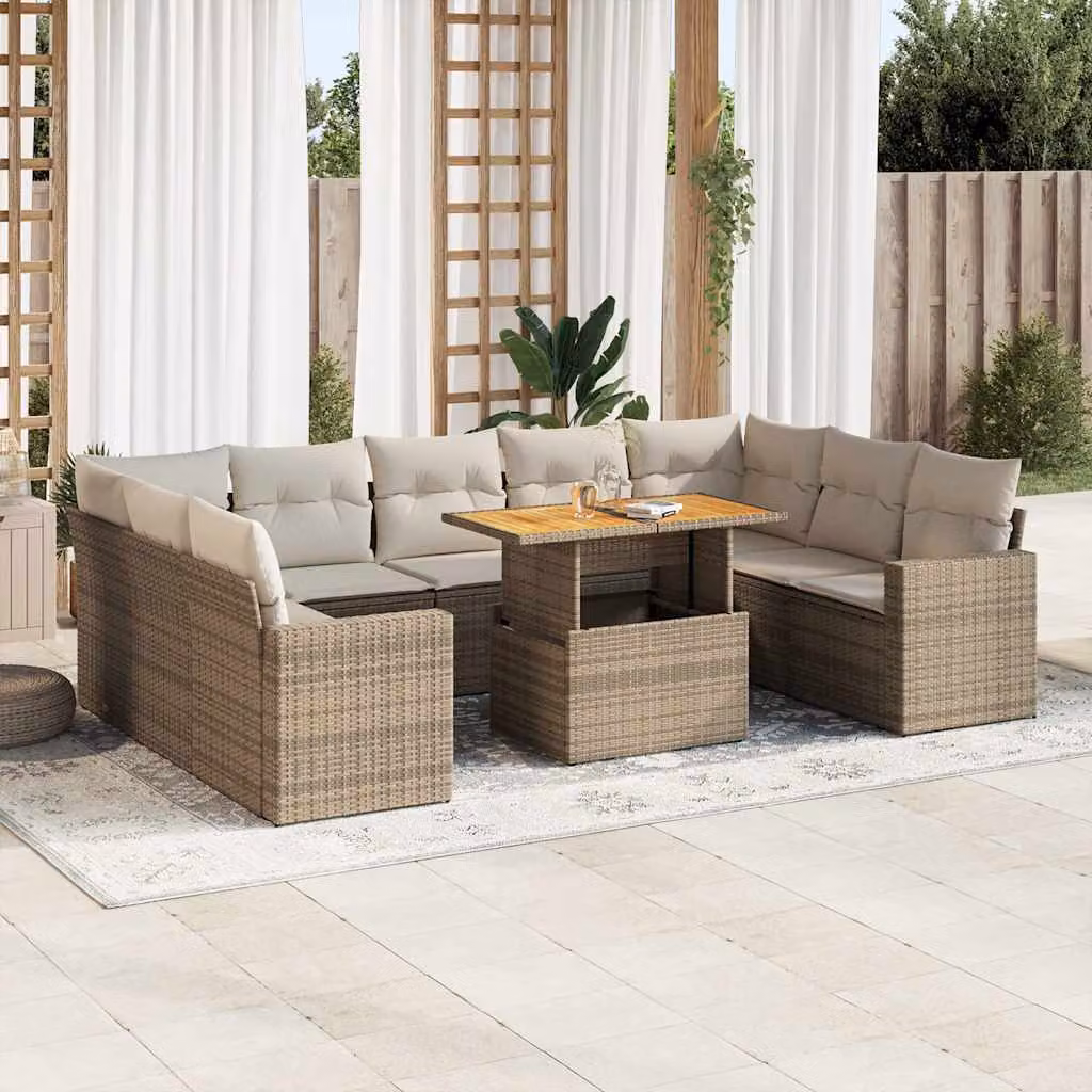 Maison Exclusive - Set Divano da Giardino 10 pz con Cuscini Beige in Polyrattan