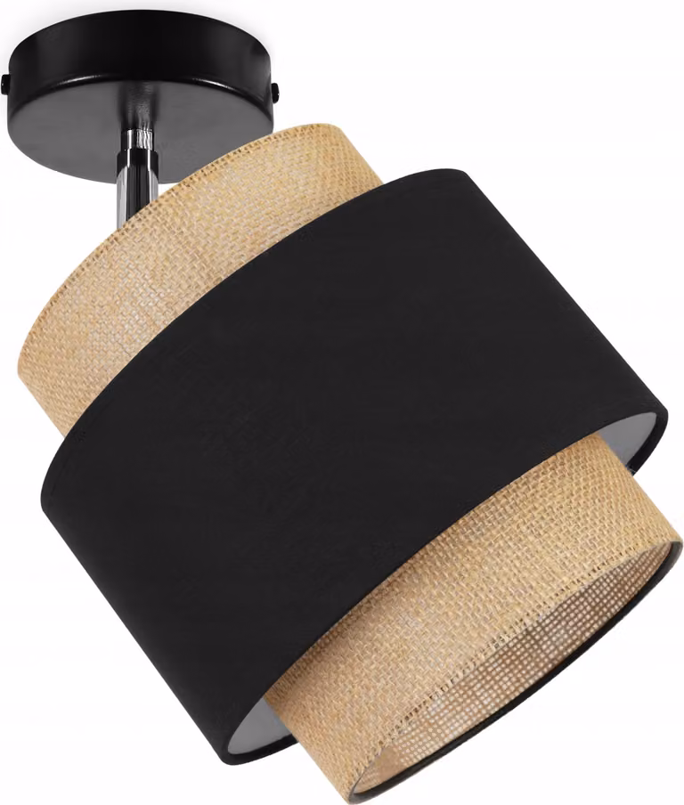 Boho Deckenbeleuchtung Lampen Deckenlampen - Lampada da soffitto industriale - Lampada a sospensione in metallo e tessuto - 1 lampadina - Nero e juta