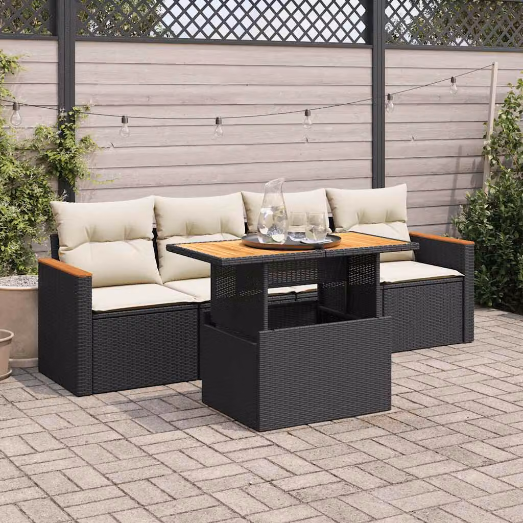 Maison Exclusive - Set Divani da Giardino 5 pz con Cuscini Nero Polyrattan Acacia