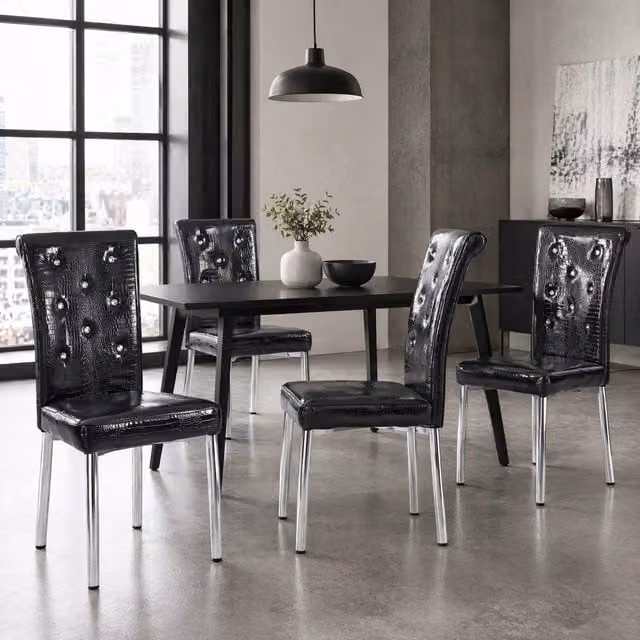 Set da 2 sedie da pranzo REDOM in PVC effetto pelle nero con gambe in metallo galvanizzato per cucina e sala da pranzo in stile moderno – 1