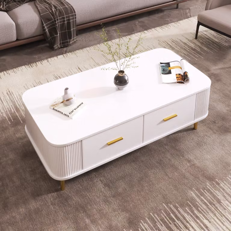 Tavolino Fortuna Lai con 4 cassetti, tavolo da soggiorno, 108L x 51L x 38H cm, bianco