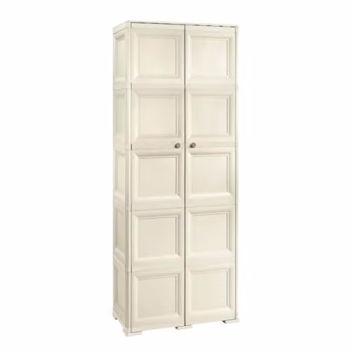MA MAISON Armadio Multiuso in Plastica 2 Ante con 6 Scomparti e Vano Portascopa, Mobile Alto per Organizzazione Casa, Armadio per Lavanderia e Ripostiglio, 79x43x203 cm (Angora)