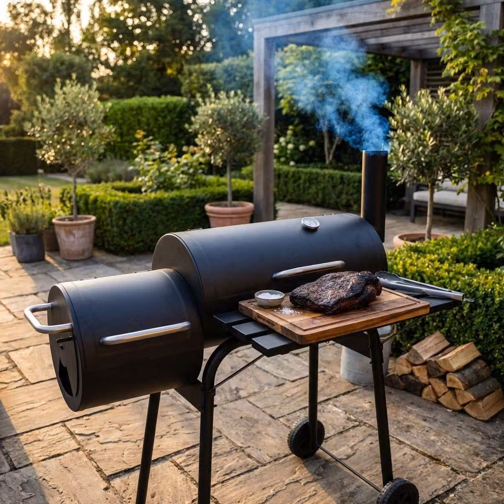Milani Home - barbecue a carbonella, acciaio, affumicatore da campeggio con ruote, nero