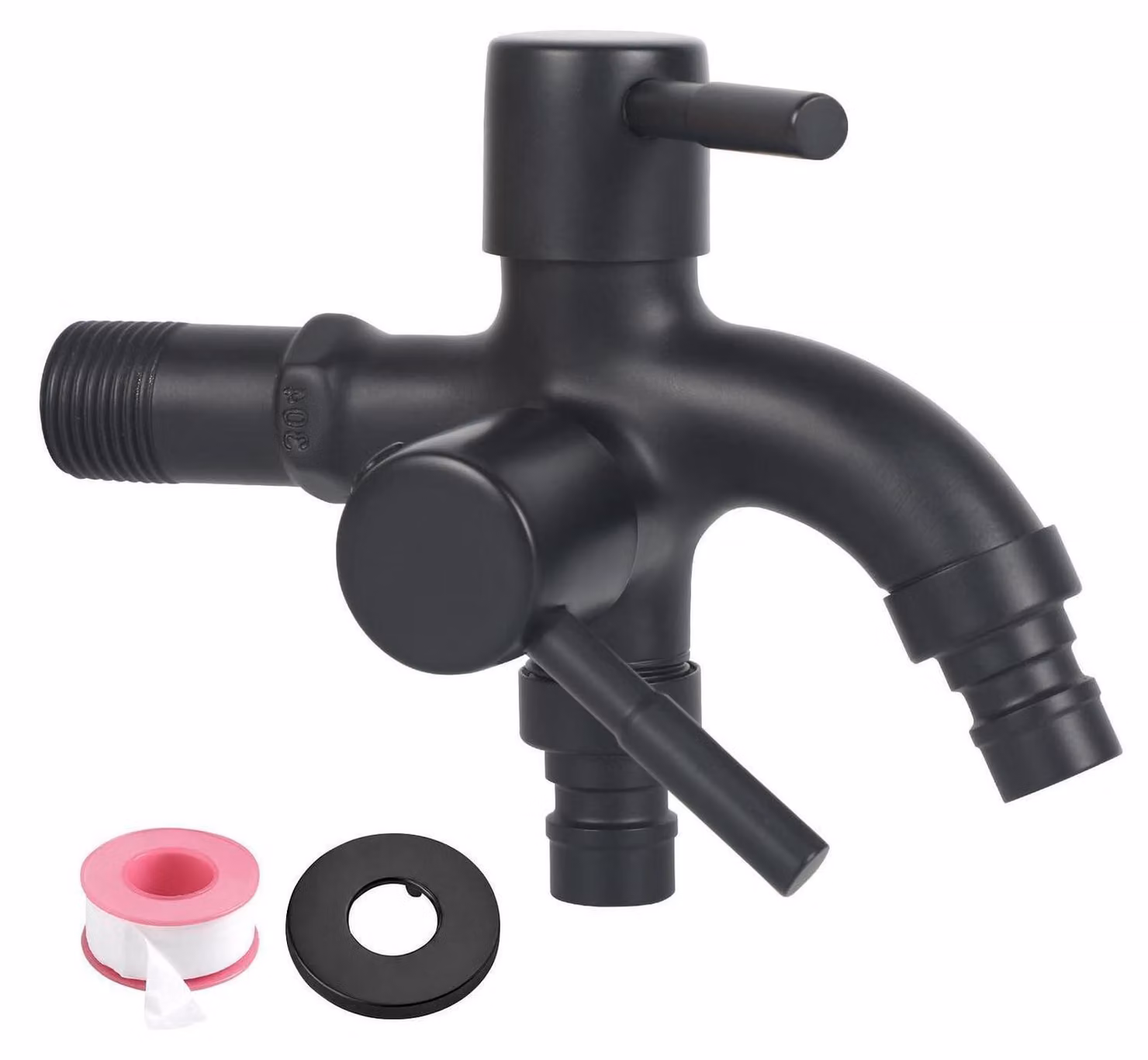 Rubinetto doppio da 1/2 pollice in acciaio inossidabile nero, modello 1 entrata e 2 uscite, multifunzione, adatto per giardino, lavatrice, cucina e bagno