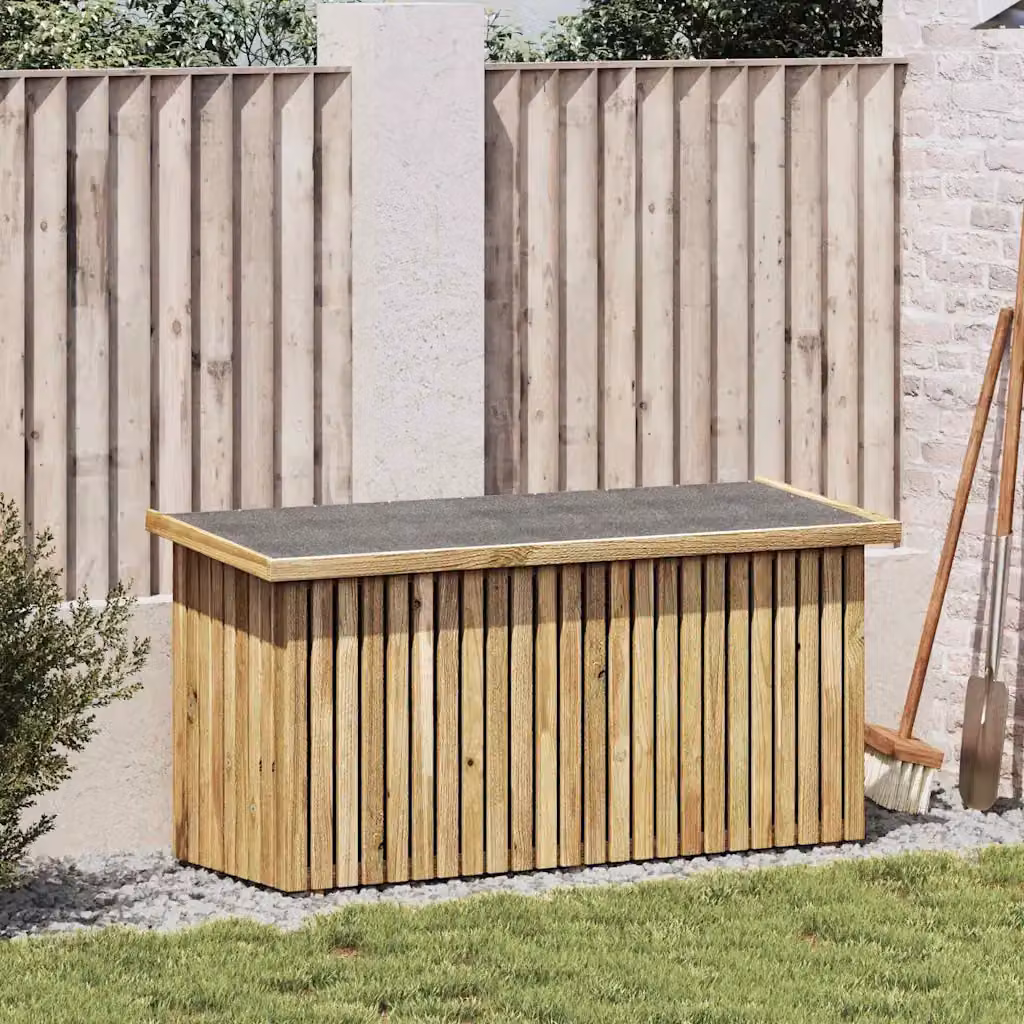 vidaXL Scatola di Stoccaggio per Giardino e Terrazzo in Legno di Pino Naturale, Marrone, L 119 x P 44 x H 58,5 cm – 1