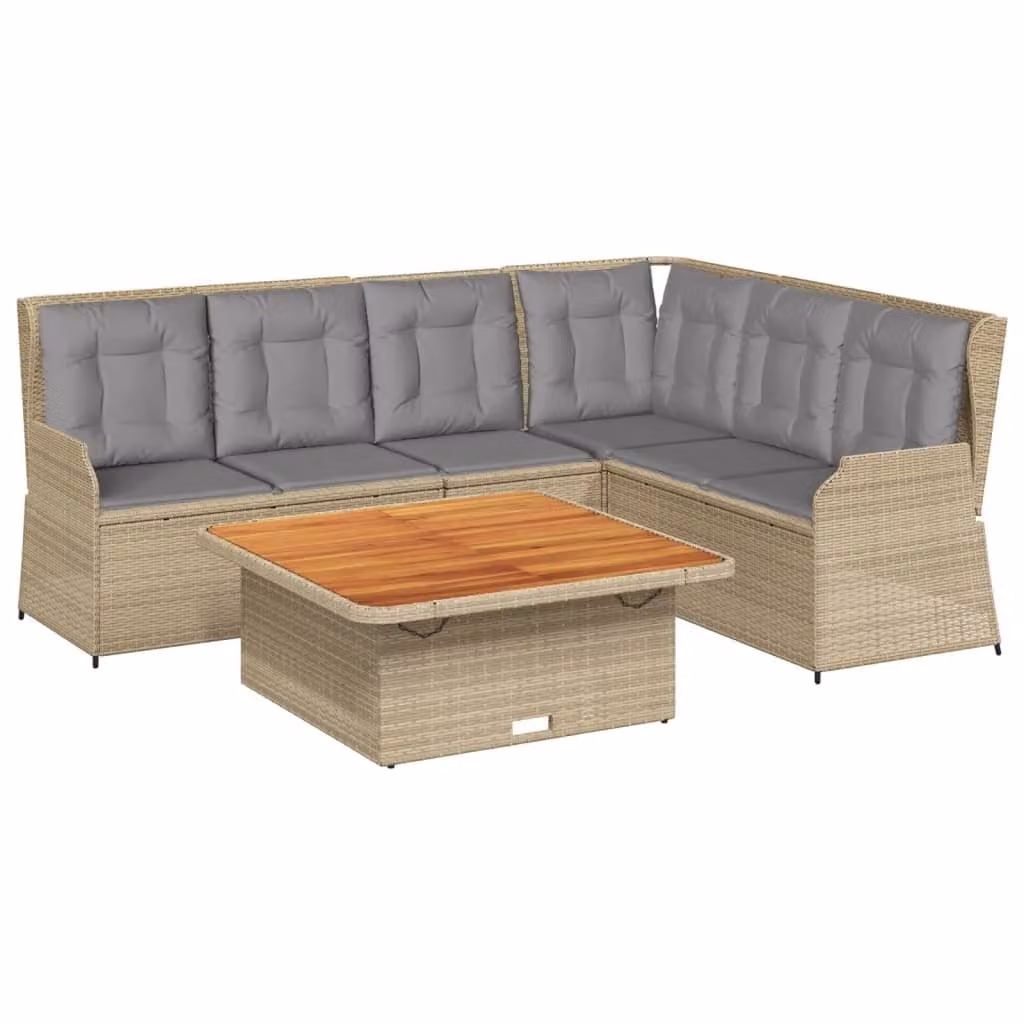Set Divani da Giardino 5 pz con Cuscini in Polyrattan Beige