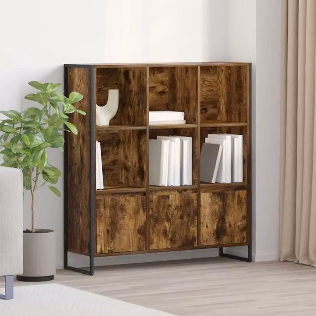 Armadio per libri industrial vidaXL in legno MDF e metallo, colore marrone, L: 99,5 cm, P: 30 cm, H: 108 cm – 1