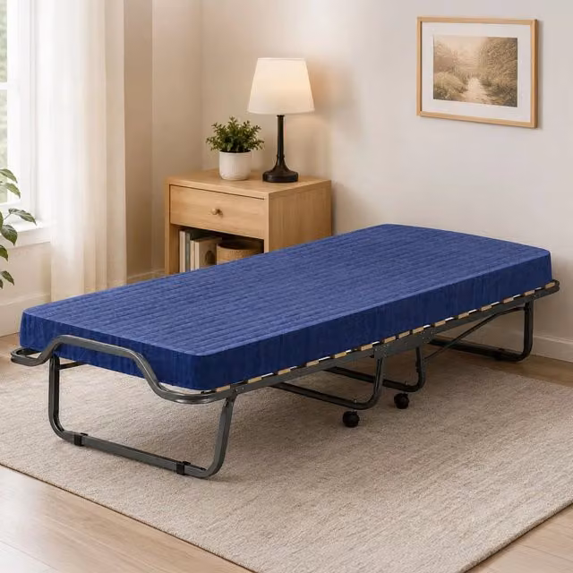 Letto pieghevole Ascea con rete a 15 doghe in legno e materasso in memory foam incluso, L: 80 cm, P: 200 cm, H: 40 cm – 1