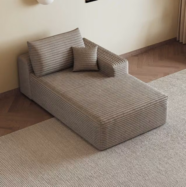 Divano modulare a L con chaise longue reversibile WISHDOR in tessuto effetto velluto a coste beige