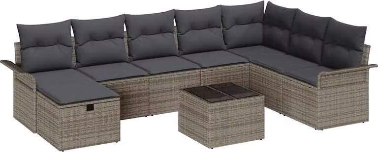 Set Divano da Giardino con cuscino 9 pcs Grigio Poly Rattan
