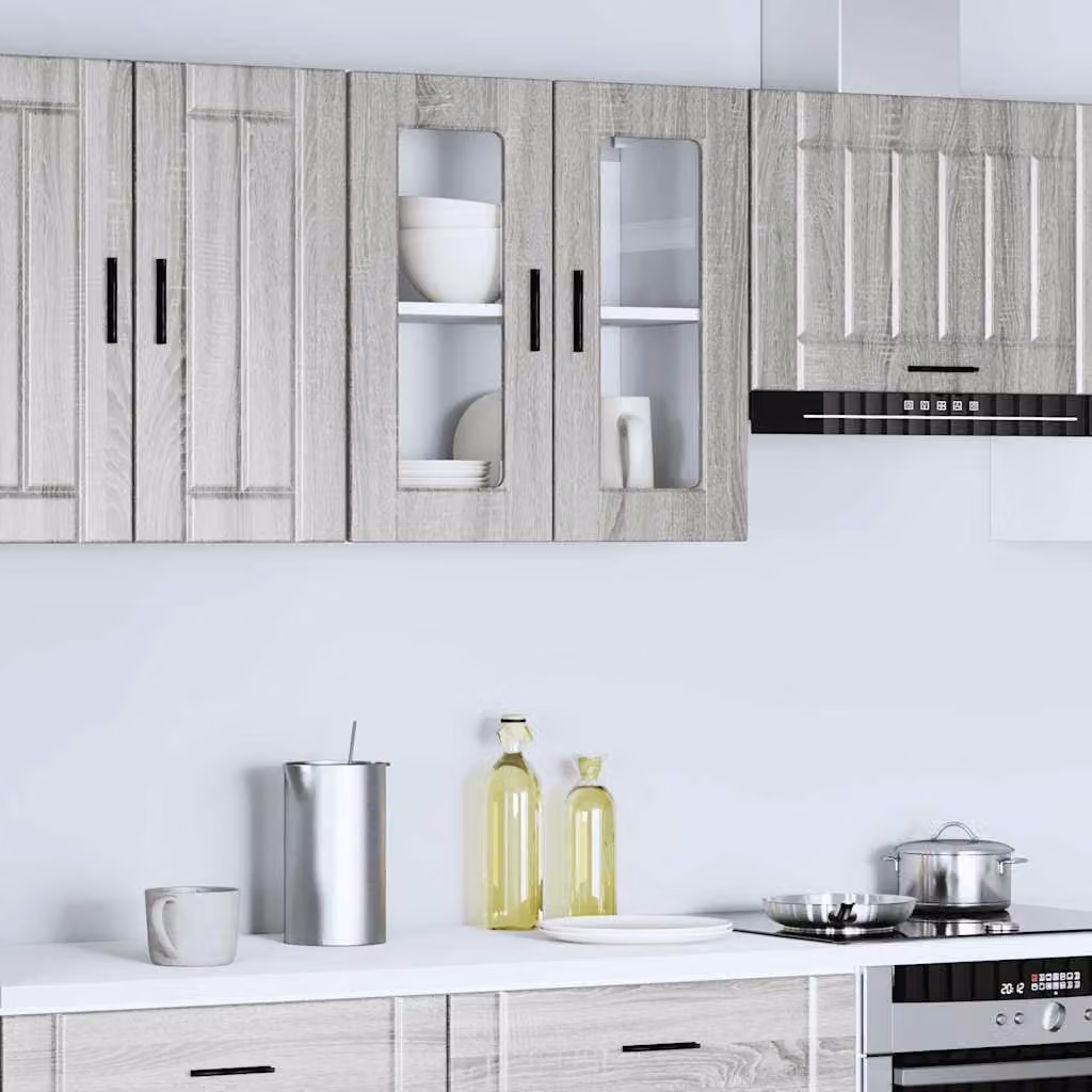 Pensile da cucina moderno vidaXL con ante in vetro, colore grigio, L: 60 cm, H: 60 cm, P: 31 cm