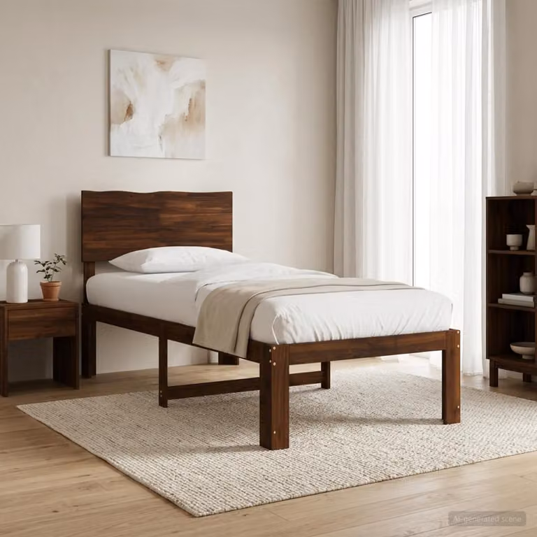 Letto Singolo con Testiera vidaXL ROSTOCK in Legno di Acacia Marrone, L/P/H: 90 x 190 x 101 cm