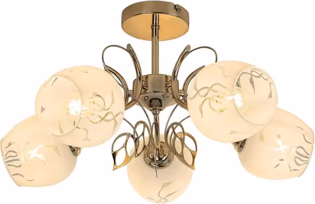 Lampadario Fauna 5 luci E27 ottone vetro Rabalux