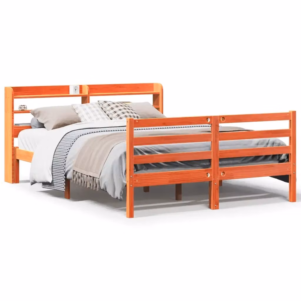 vidaXL Letto in Legno di Pino Rustico Marrone Cera con Scomparti Laterali L/P/H: 150 x 200 cm – 2