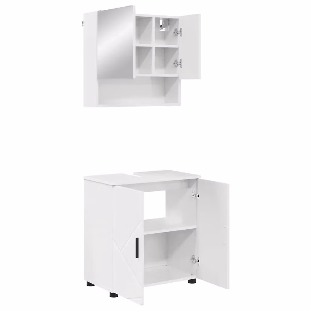 Set di mobili per il bagno vidaXL in bianco lucido composto da mobile lavabo e armadietto con specchio L/P/H: 61 x 35 x 64 cm – 2