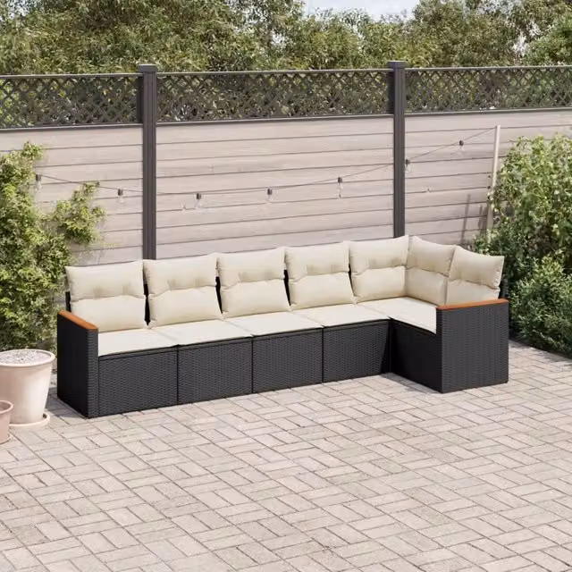 Set Divano da Giardino 6 pz con Cuscini Nero in Polyrattan 3258388