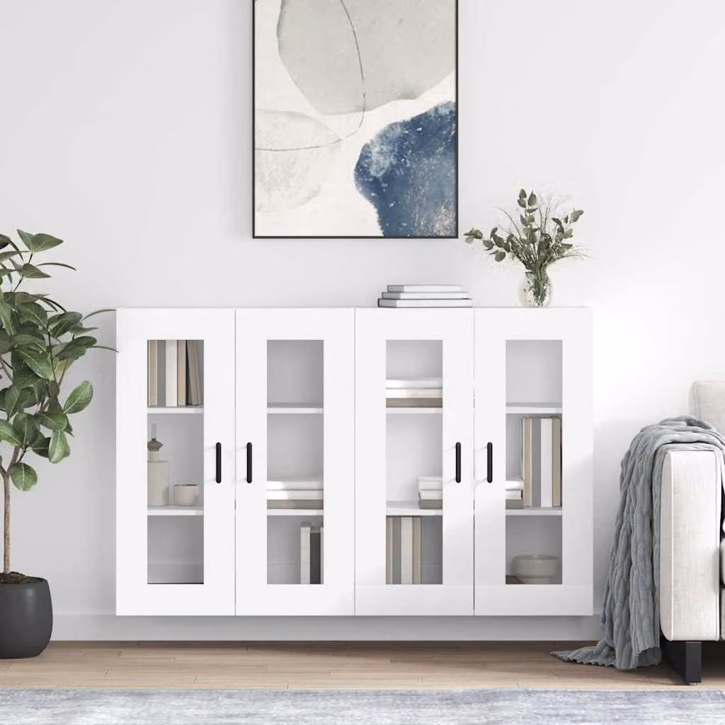 Set di 2 armadietti a parete vidaXL bianchi con ante in vetro e ripiani interni in stile minimalista