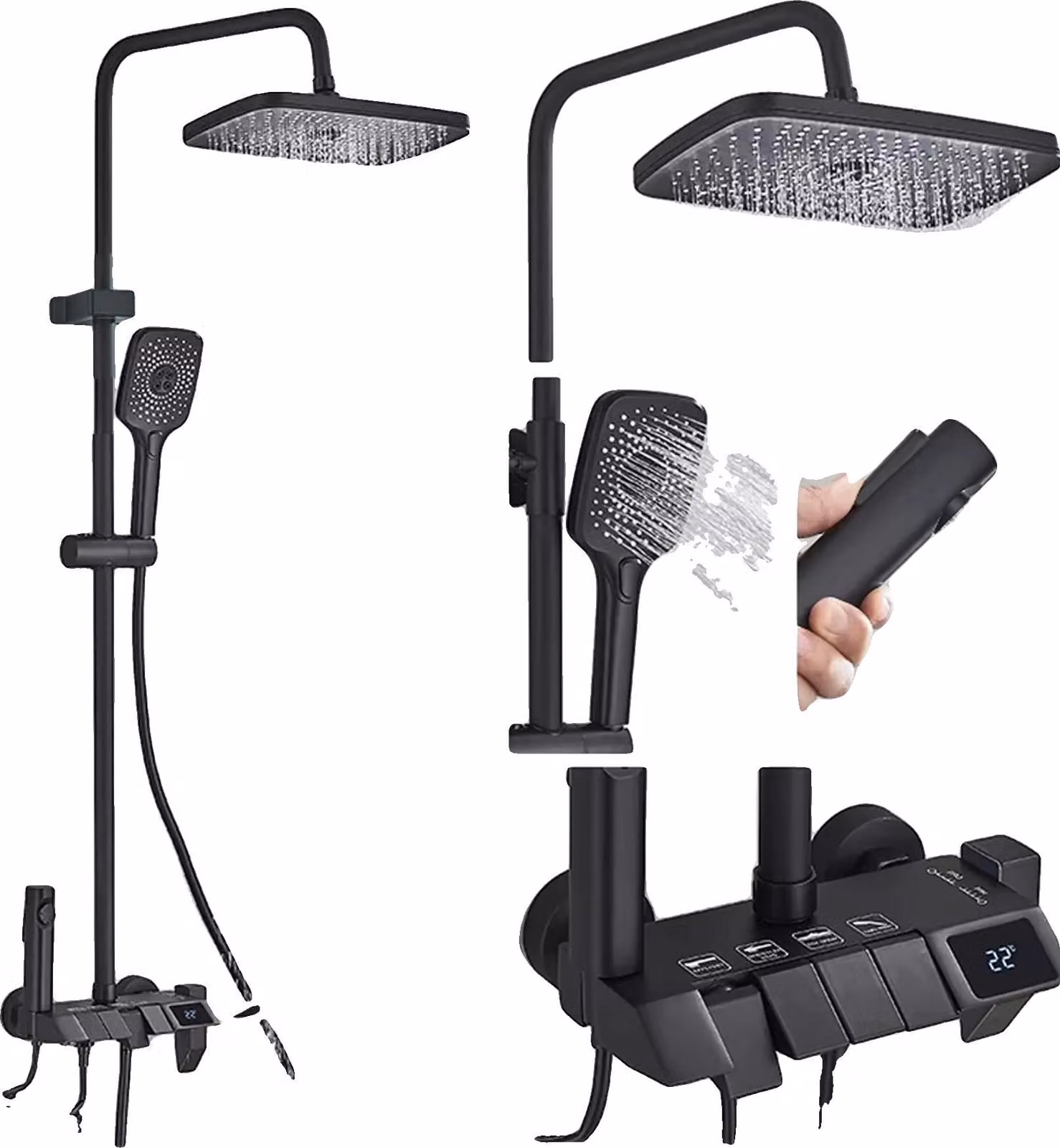 Set di rubinetteria per doccia, design moderno, installazione semplice, colore nero, materiale ABS