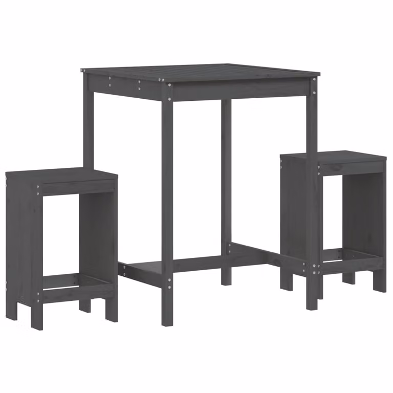 Set Bar da Giardino 3 pz Grigio in Legno Massello di Pino