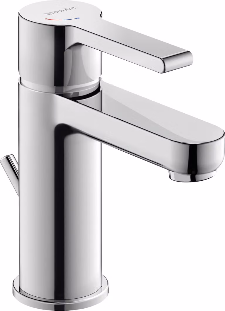 Duravit B.2 Mitigeur monocommandé pour lavabo S, FreshStart, Minusflow, saillie 101mm, avec garniture d'écoulement, chrome haute brillance, B21013001010, B21013001010