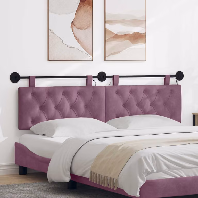 Testiera per letto sospesa vidaXL in velluto viola con illuminazione integrata L: 170 cm, H: 55 cm, P: 7 cm