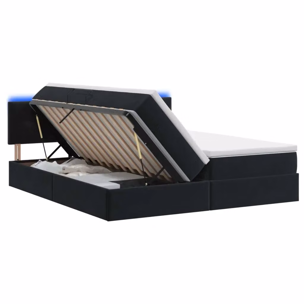 Letto con contenitore e illuminazione LED vidaXL in velluto nero con porta USB e materasso incluso L/P/H: 200 x 200 x 88 cm – 2