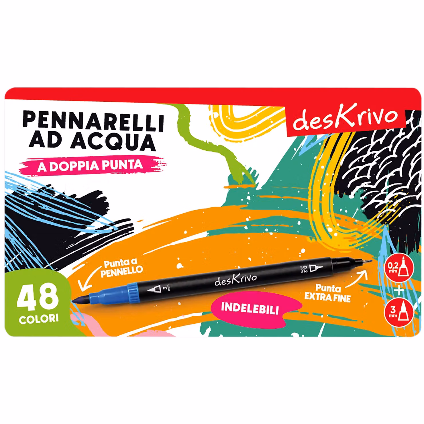 Set di 48 Pennarelli ad Acqua Indelebili desKrivo con Doppia Punta Brush e Fine, Multicolore – 3
