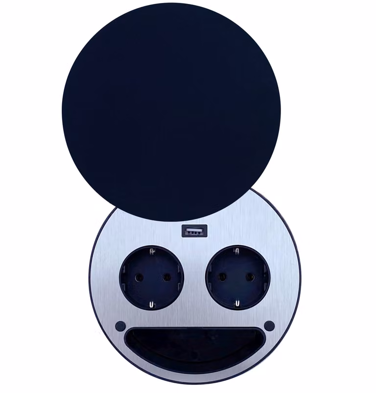 Presa da cucina Smile, presa da incasso a 2 vie con USB, copertura in vetro