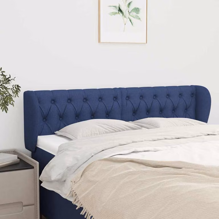 Testiera ad orecchio vidaXL in tessuto blu con struttura in legno L: 147 cm, P: 23 cm, H: 78/88 cm