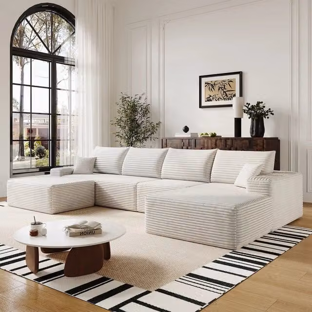 Divano angolare con chaise longue ¨C Minimal ¨C bianco 340cm velluto morbido