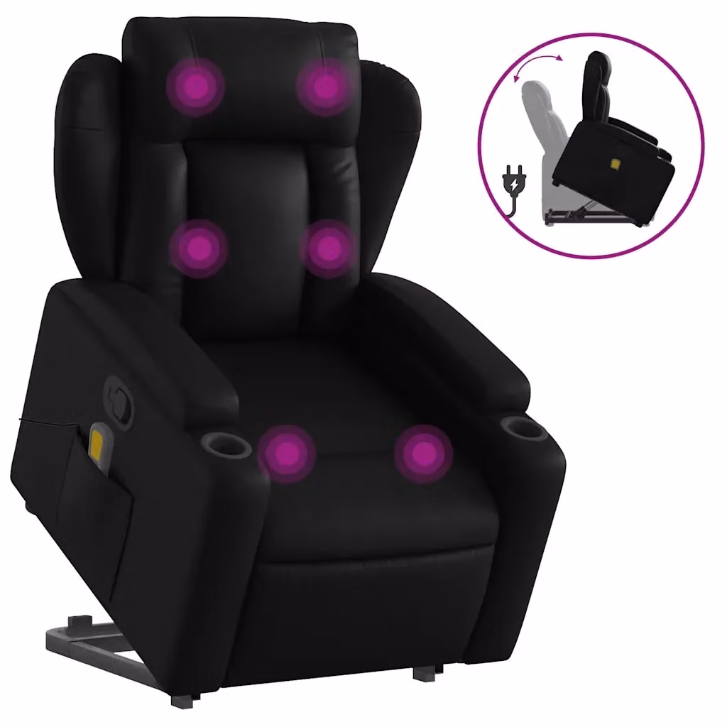 Poltrona Alzapersona Reclinabile con Assistenza Elettrica vidaXL in Similpelle Nera con Braccioli e Imbottitura in Schiuma – 2