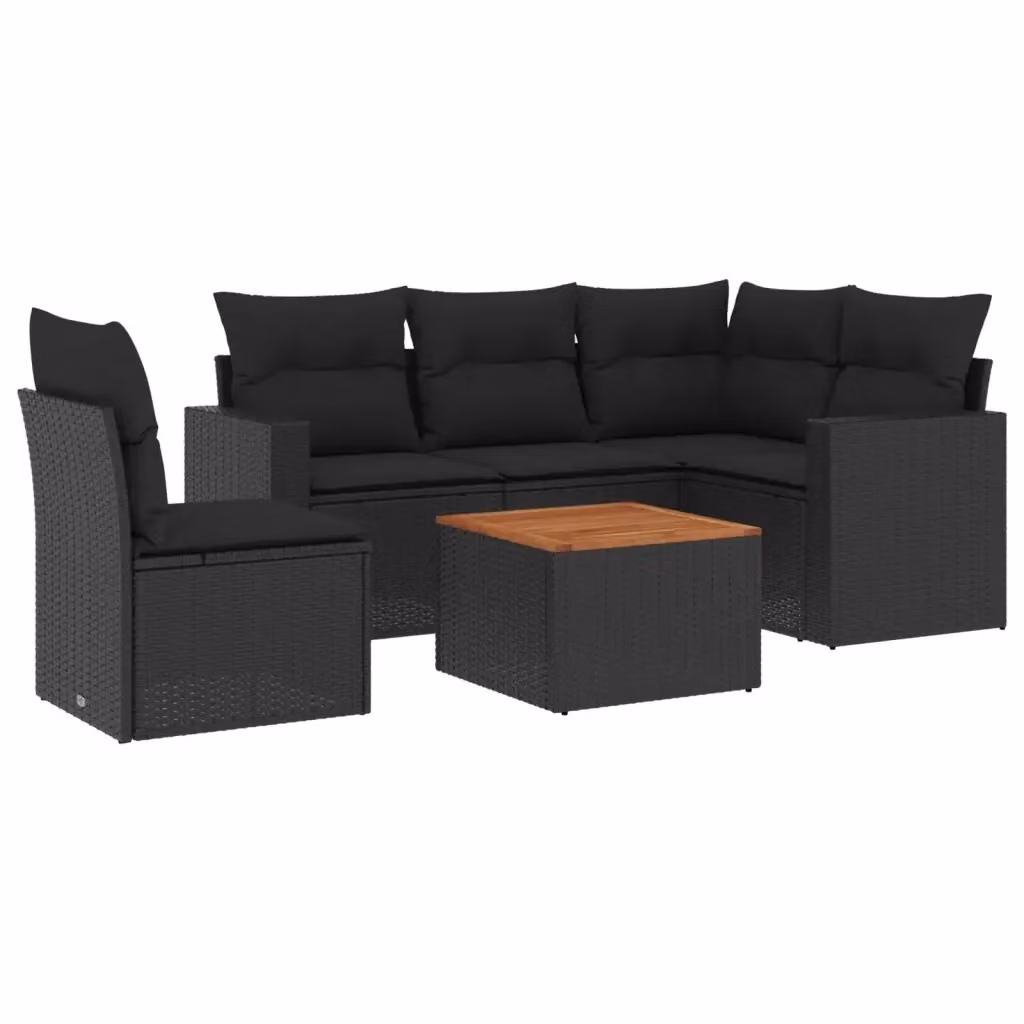 vidaXL Set Divano da Giardino a L in Polyrattan Nero con 6 Pezzi e Cuscini – 2