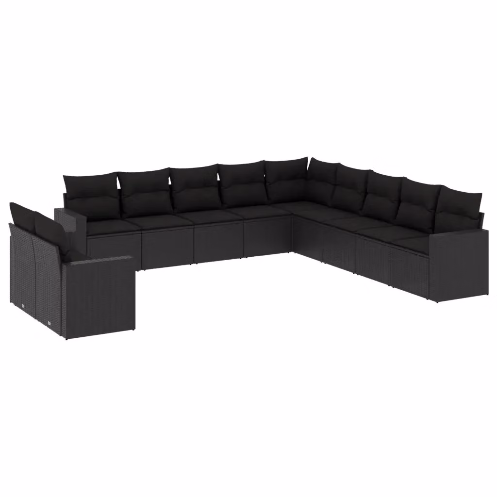vidaXL Set Divani da Giardino 11 pz in Polyrattan Nero con Cuscini Imbottiti e Rivestimenti Rimovibili – 2