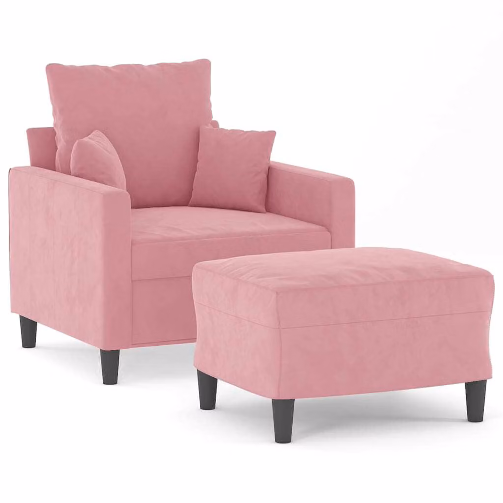 Poltrona con Poggiapiedi Rosa 60 cm Velluto
