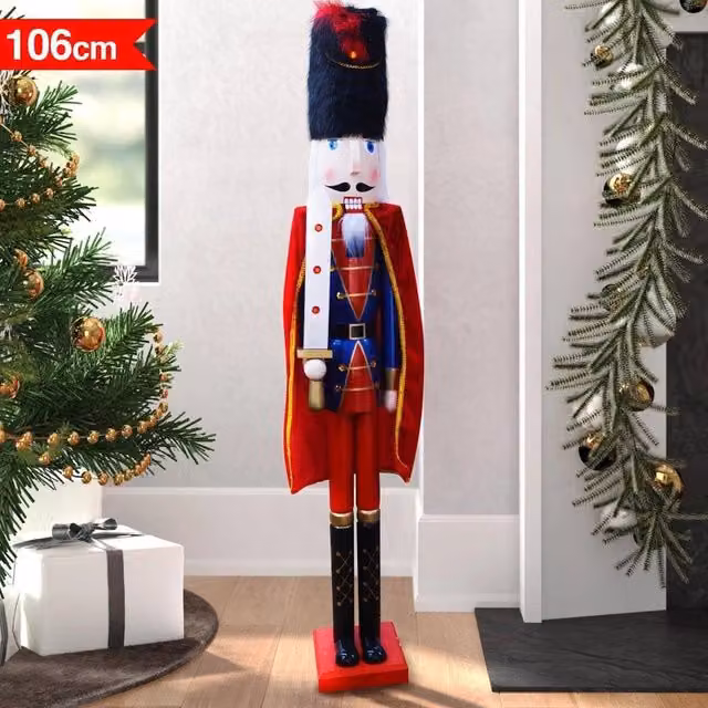 Trade Shop - Soldato Schiaccianoci Di Natale In Legno Altezza 106 Cm Decorazioni Natalizie -