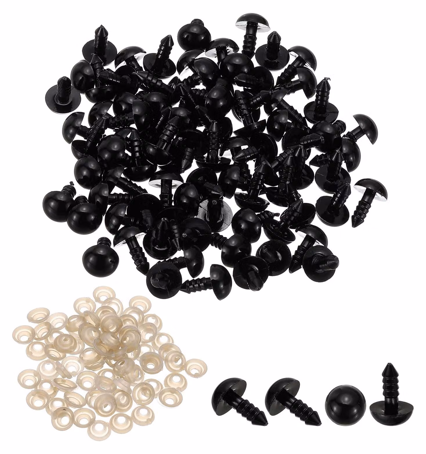 Occhi di sicurezza, 10 mm, 130 pezzi, plastica, neri