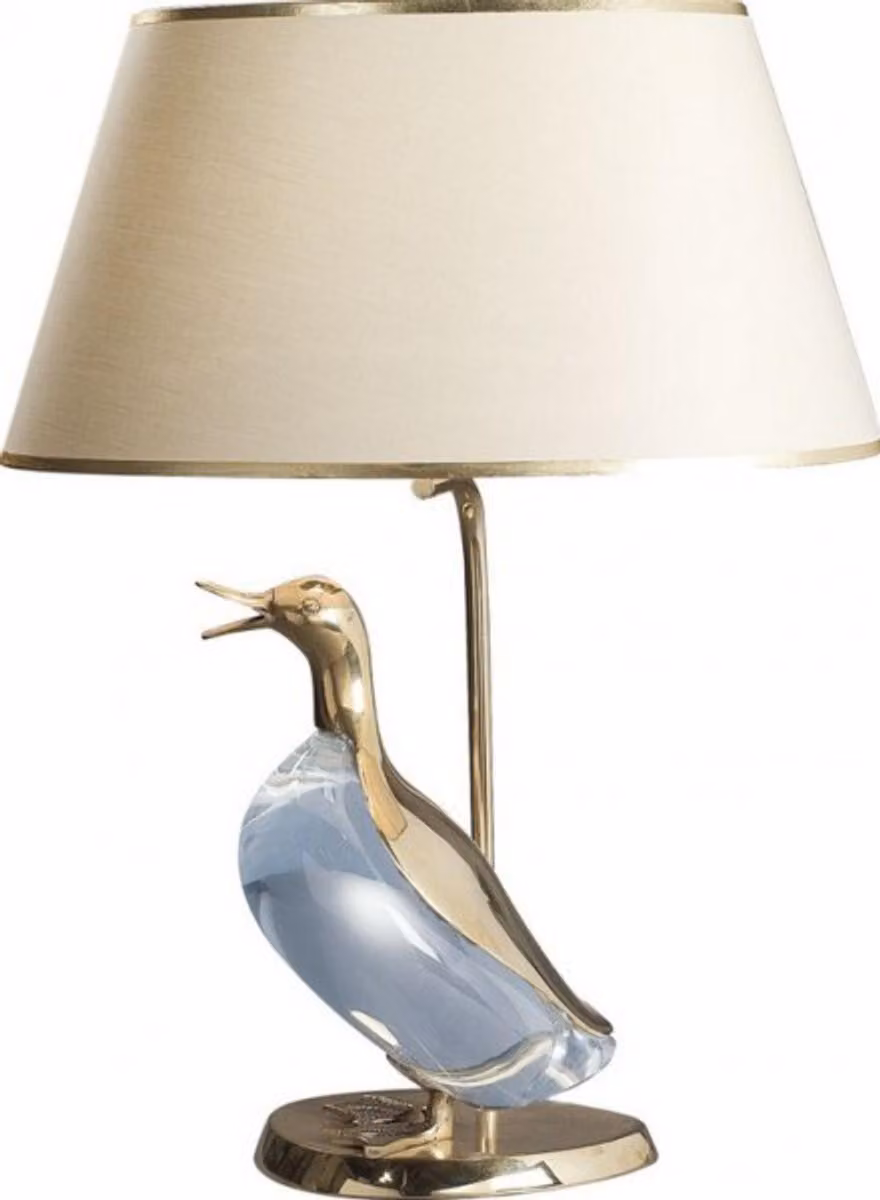 Lampada da tavolo in stile barocco "Casa Padrino", con base dorata e decorazione in vetro di Murano a forma di anatra - Lampada italiana - Realizzata a mano - Dimensioni: 45 x 32 x 62 cm